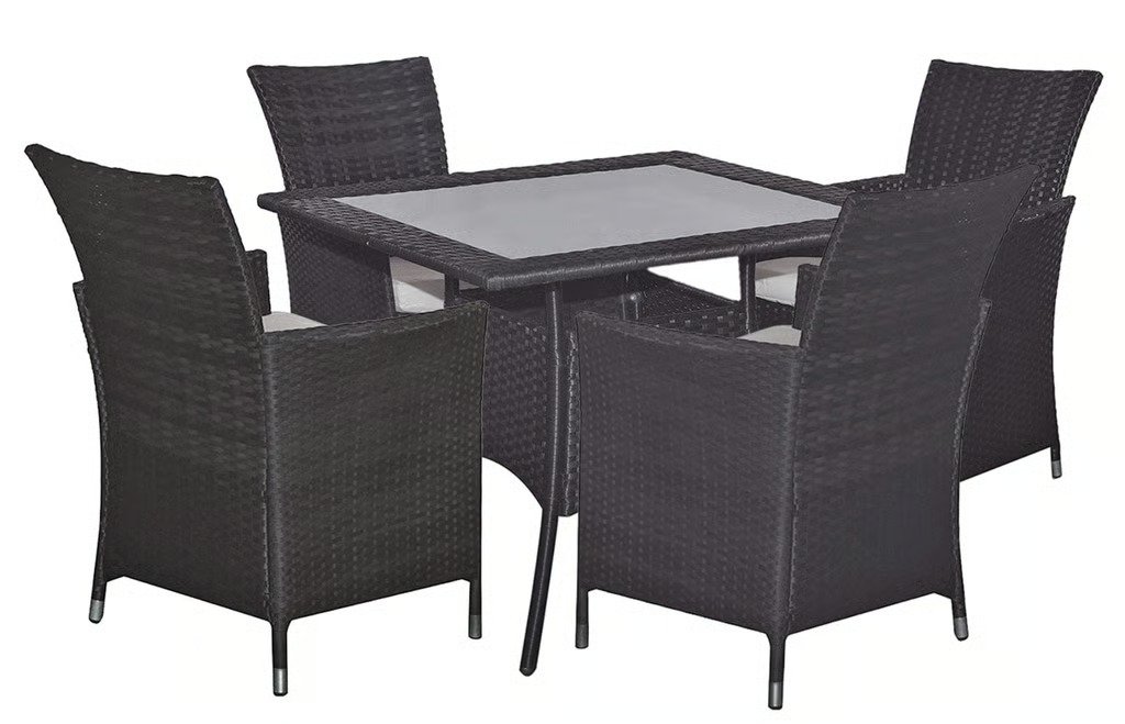 Rattan Square Dining Set with 4 Rattan Chair Black color — photo 2