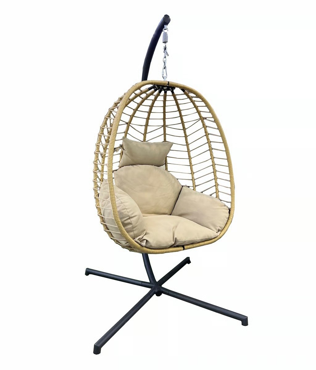 Beige Rope Single Swing With Beige Cushion